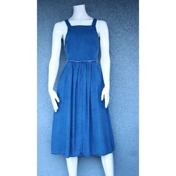 Wilfred Women's US2 Blue Moroccan Pinafore Dress Linen Cross Back Pckt Midi $178 - Picture 1 of 8